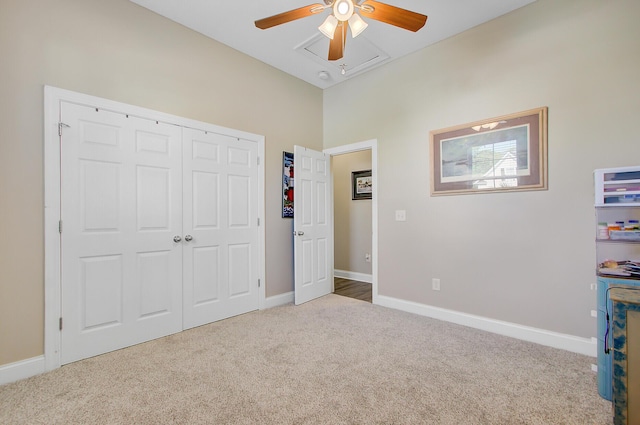 3801 Canary Ct, North Charleston, SC 29420 - unfurnished bedroom featuring carpet, baseboards, a closet, and a ceiling fan