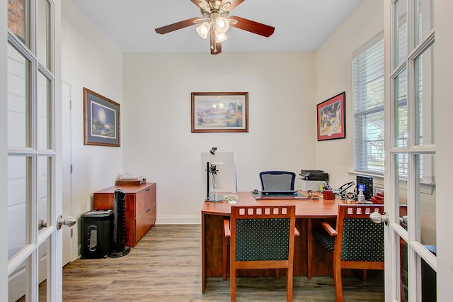 3801 Canary Ct, North Charleston, SC 29420 - office area with light wood-style flooring, plenty of natural light, ceiling fan, and french doors