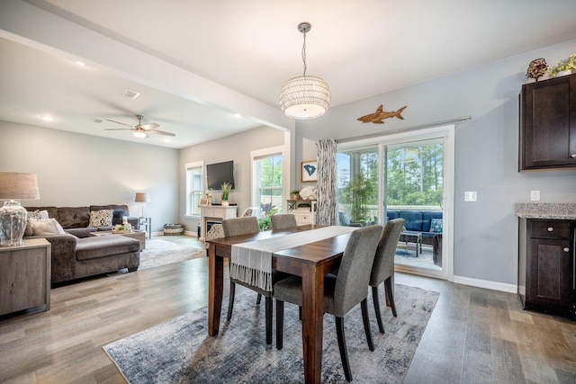 141 Pine Crest View Dr, Summerville, SC 29486 - dining space featuring light wood-type flooring, baseboards, ceiling fan, and recessed lighting
