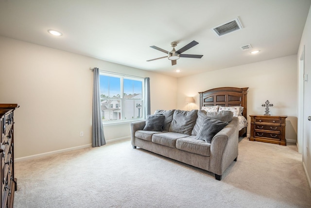 141 Pine Crest View Dr, Summerville, SC 29486 - bedroom with light carpet, baseboards, ceiling fan, and recessed lighting