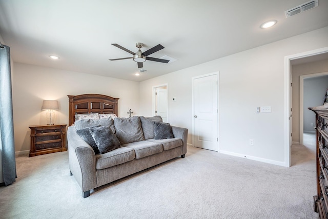 141 Pine Crest View Dr, Summerville, SC 29486 - bedroom featuring light colored carpet, baseboards, recessed lighting, and ceiling fan