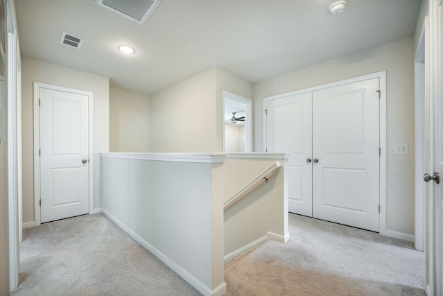 141 Pine Crest View Dr, Summerville, SC 29486 - hall with an upstairs landing, light colored carpet, baseboards, and recessed lighting