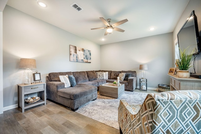 141 Pine Crest View Dr, Summerville, SC 29486 - living area with wood finished floors, a ceiling fan, baseboards, and recessed lighting