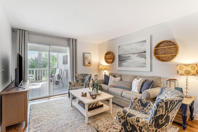 living room with light hardwood / wood-style floors