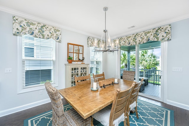 2234 Mother Of Pearl Dr, Mount Pleasant, SC 29466 - dining room featuring a chandelier, crown molding, baseboards, and dark wood-style floors