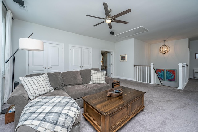 2234 Mother Of Pearl Dr, Mount Pleasant, SC 29466 - carpeted living area with attic access and a ceiling fan