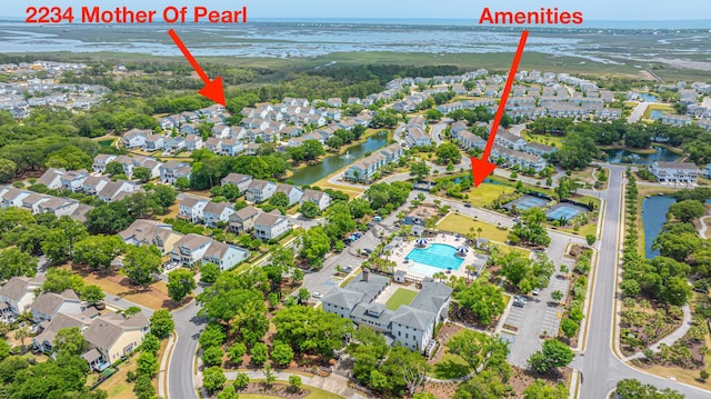 2234 Mother Of Pearl Dr, Mount Pleasant, SC 29466 - aerial perspective of suburban area featuring a large body of water and a pool area