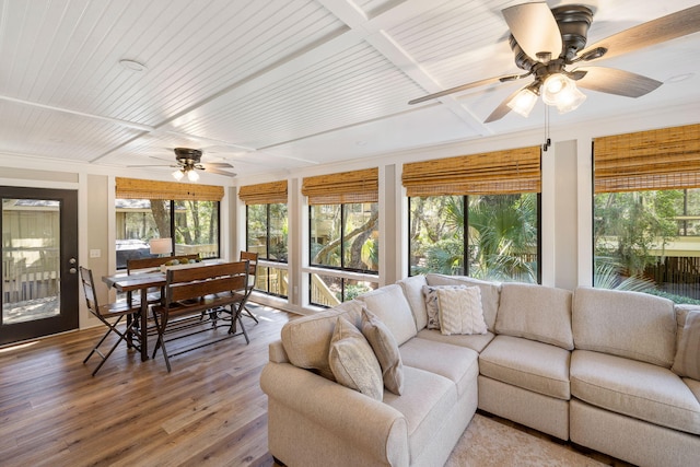 sunroom with a healthy amount of sunlight and a ceiling fan