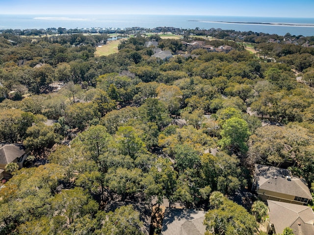 bird's eye view with a view of trees and a water view