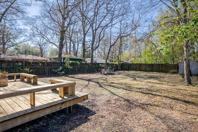 view of yard featuring a deck and a fenced backyard