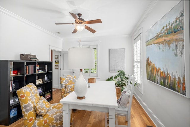 1543 Wando Landing St, Charleston, SC 29492 - home office with wood finished floors, ceiling fan, crown molding, and baseboards
