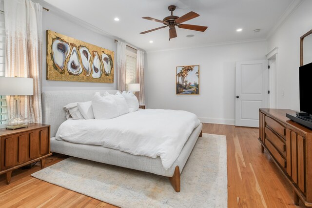 1543 Wando Landing St, Charleston, SC 29492 - bedroom featuring ornamental molding, light wood-type flooring, recessed lighting, baseboards, and a ceiling fan