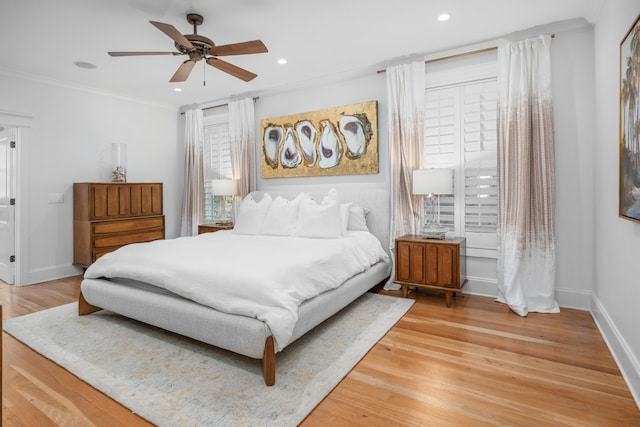 1543 Wando Landing St, Charleston, SC 29492 - bedroom featuring baseboards, crown molding, light wood finished floors, recessed lighting, and a ceiling fan