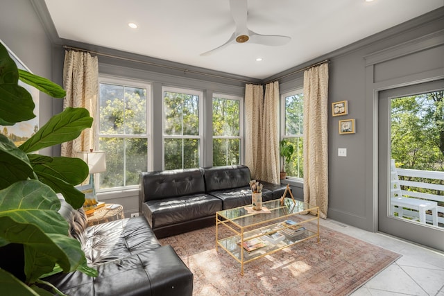 1543 Wando Landing St, Charleston, SC 29492 - sunroom with ornamental molding, plenty of natural light, baseboards, recessed lighting, and tile patterned flooring