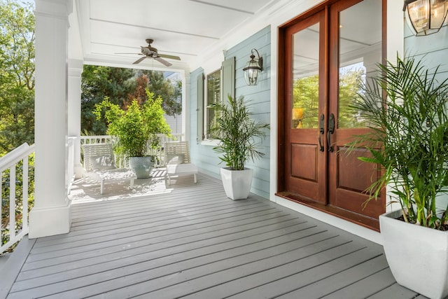 1543 Wando Landing St, Charleston, SC 29492 - wooden terrace featuring french doors, a porch, and ceiling fan
