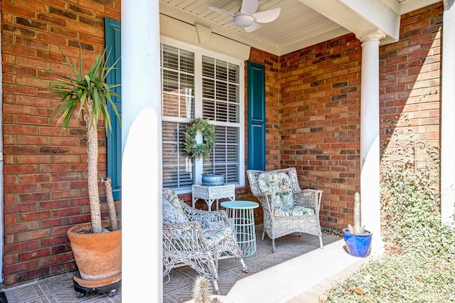 view of patio / terrace featuring a porch and a ceiling fan