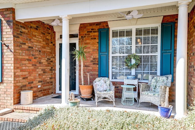 view of patio / terrace featuring ceiling fan and a porch