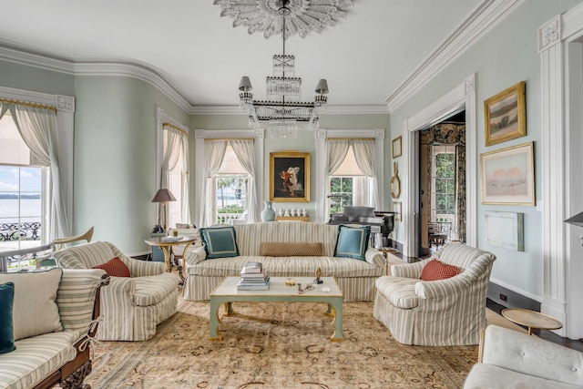 interior space featuring crown molding and a healthy amount of sunlight