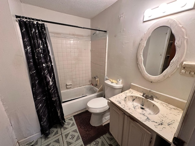 1640 Dogwood Rd, Charleston, SC 29414 - bathroom featuring a textured ceiling, vanity, shower / tub combo with curtain, and toilet