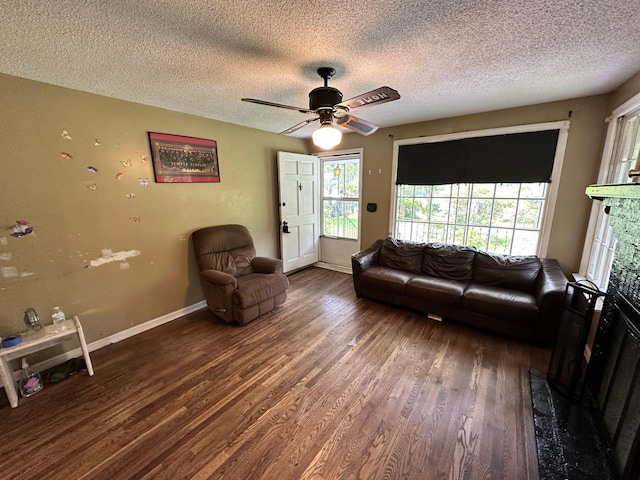 1640 Dogwood Rd, Charleston, SC 29414 - living area with wood finished floors, ceiling fan, a textured ceiling, and baseboards