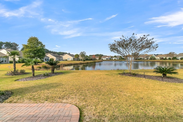 view of yard with a water view