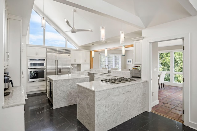 kitchen featuring white cabinetry, stainless steel appliances, and a wealth of natural light