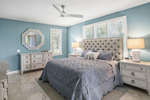 bedroom featuring ceiling fan