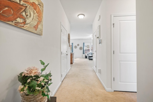 hallway with light carpet