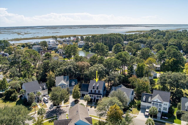 aerial view with a water view