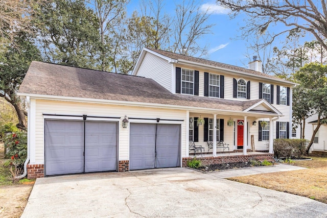 view of front of home with a garage and covered porch