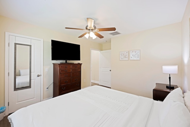 bedroom with a closet and ceiling fan