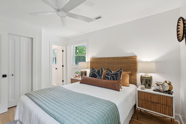 521 Carpenter St, Charleston, SC 29412 - bedroom featuring wood finished floors, a closet, and ceiling fan