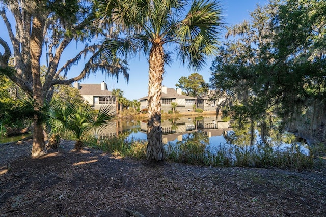 view of yard with a water view