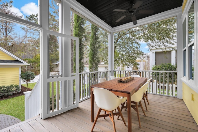 sunroom featuring a healthy amount of sunlight and a ceiling fan