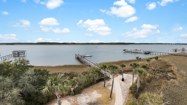 property view of water with a boat dock