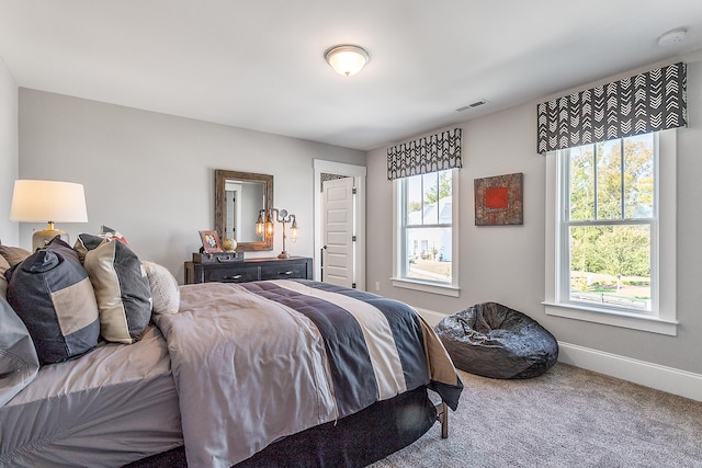 bedroom featuring multiple windows and carpet floors