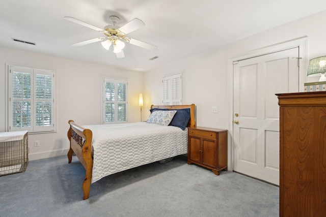 bedroom with carpet floors and ceiling fan