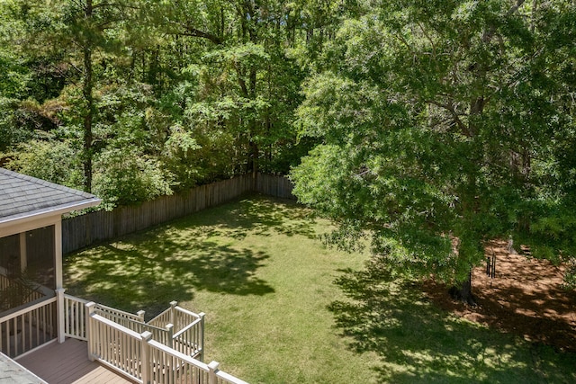 view of yard with a deck and a fenced backyard