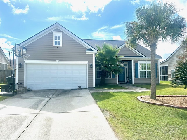 view of front facade featuring a garage and a front yard