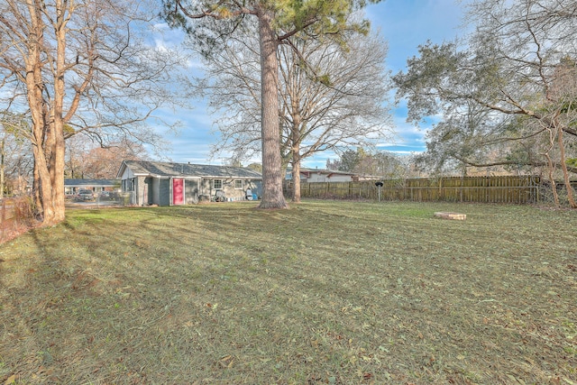 view of yard with a fenced backyard