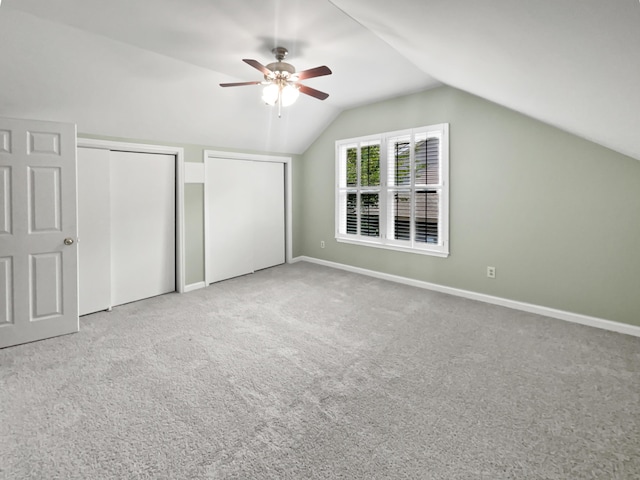 932 Portabella Ln, Charleston, SC 29412 - additional living space featuring vaulted ceiling, ceiling fan, carpet, and baseboards