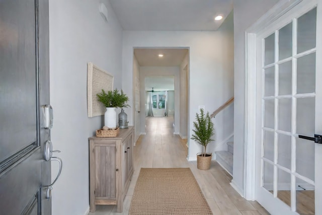 hall featuring light wood-type flooring