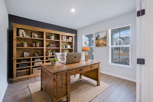 home office featuring hardwood / wood-style flooring