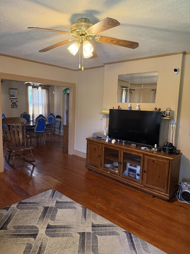 505 Blacks St, Walterboro, SC 29488 - living area featuring ceiling fan, wood finished floors, a textured ceiling, and crown molding