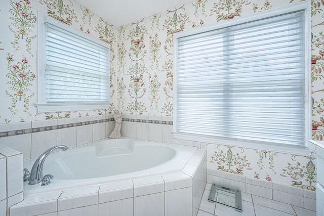 5847 Back Bay Dr, Isle Of Palms, SC 29451 - bathroom featuring wallpapered walls, a garden tub, and plenty of natural light