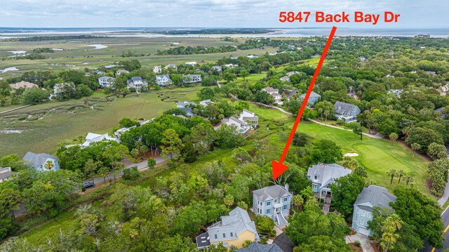 5847 Back Bay Dr, Isle Of Palms, SC 29451 - aerial overview of property's location featuring nearby suburban area and a golf course