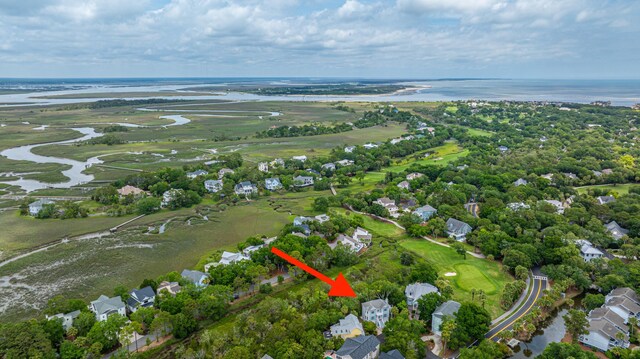 5847 Back Bay Dr, Isle Of Palms, SC 29451 - aerial view of property and surrounding area featuring a large body of water, nearby suburban area, and a golf course
