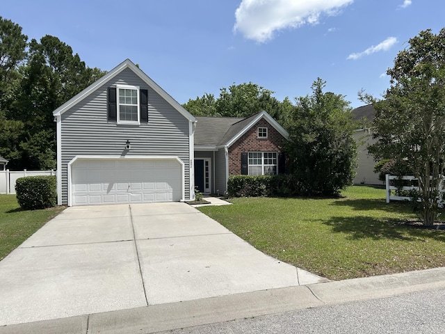 traditional-style home featuring driveway, brick siding, and a garage