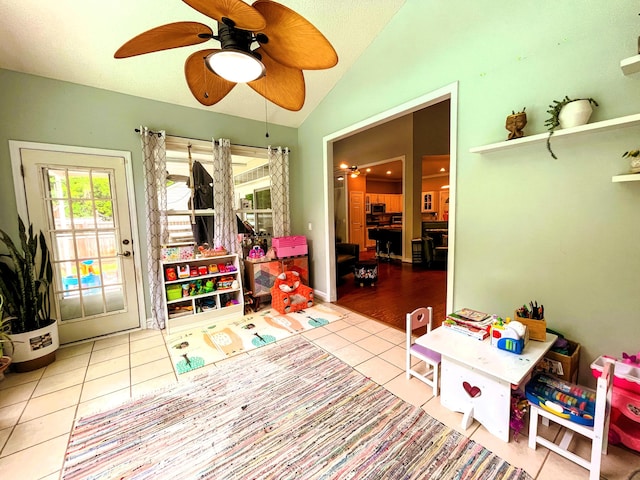 6212 Fieldstone Cir, Charleston, SC 29414 - recreation room featuring tile patterned floors, vaulted ceiling, and ceiling fan