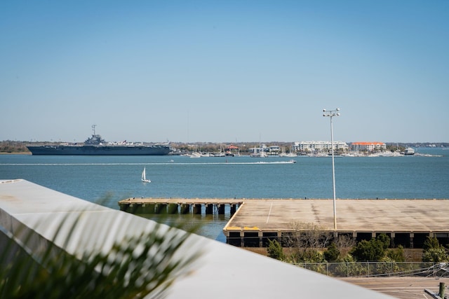 water view with a floating dock